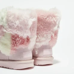 Ugg Boots fourrées Laine & Fausse Fourrure en Velours de Cuir Classic Short Patchwork Fluff rose clair