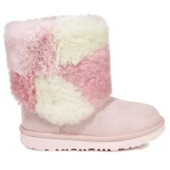 Ugg Boots fourrées Laine & Fausse Fourrure en Velours de Cuir Classic Short Patchwork Fluff rose clair