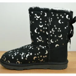 Enfant Ugg Boots fourrées Laine Bailey BoMoon motif étoiles noir/argenté
