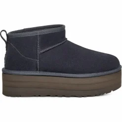 Femme Ugg Boots fourrées Laine en Velours de Cuir Classic Mini Platform marine