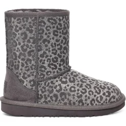 Enfant Ugg Boots fourrées Laine en Velours de Cuir Classic II Glitter Léopard grises