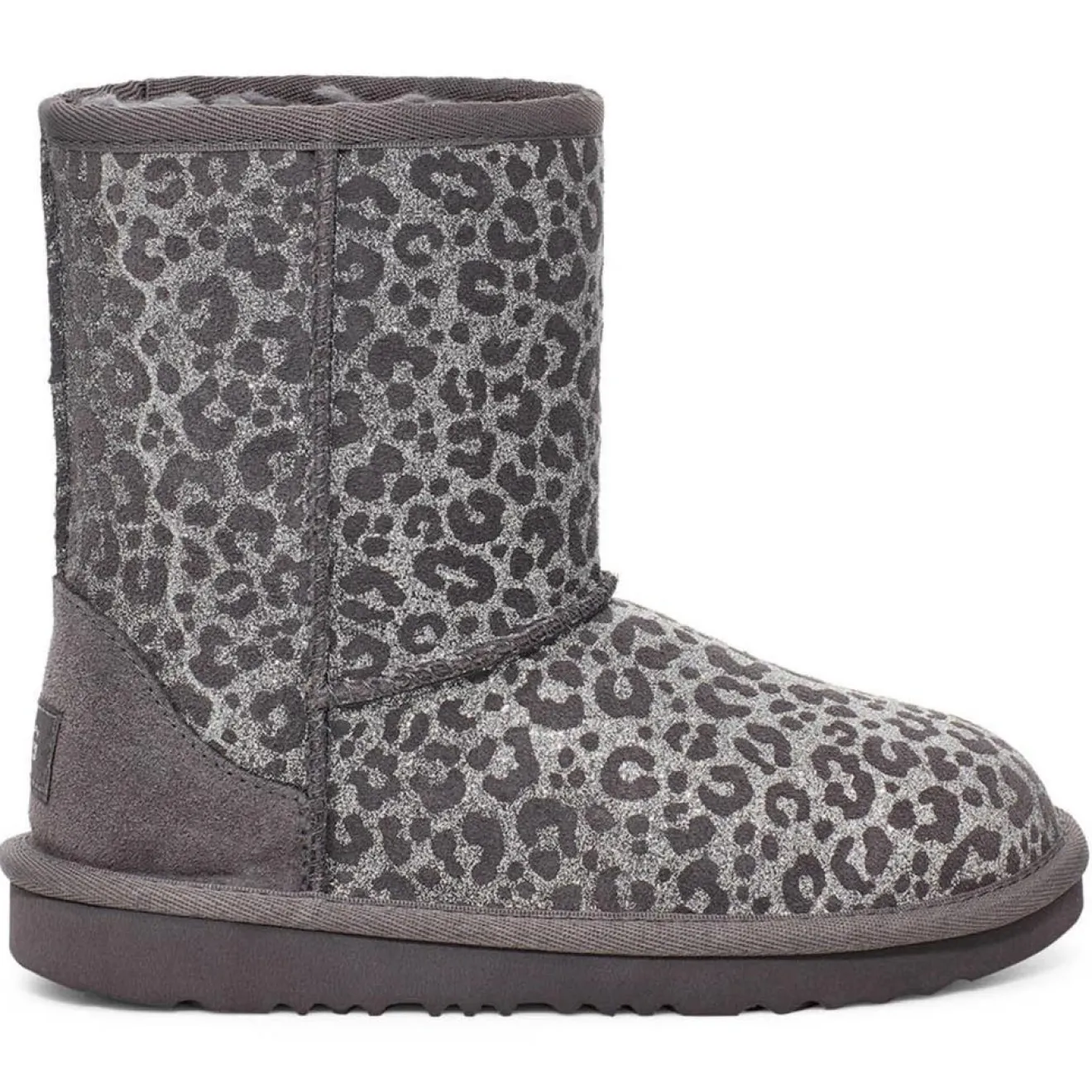 Enfant Ugg Boots fourrées Laine en Velours de Cuir Classic II Glitter Léopard grises