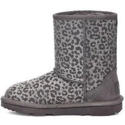 Enfant Ugg Boots fourrées Laine en Velours de Cuir Classic II Glitter Léopard grises