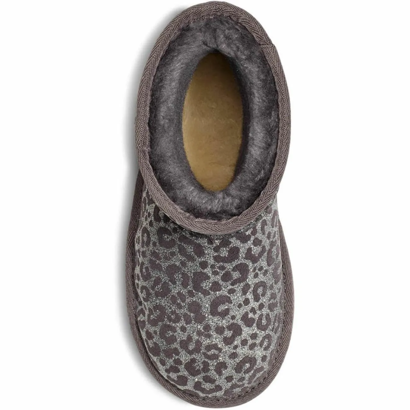 Enfant Ugg Boots fourrées Laine en Velours de Cuir Classic II Glitter Léopard grises