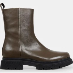 Discount Galeries Lafayette Boots Pendra en Cuir lisse vert kaki