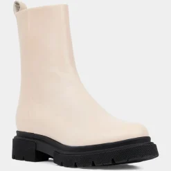 Femme Galeries Lafayette Boots zippé en Cuir lisse beiges - Talon 4 cm