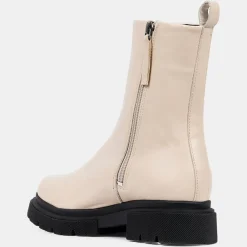 Femme Galeries Lafayette Boots zippé en Cuir lisse beiges - Talon 4 cm