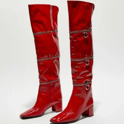 Femme Free Lance Bottes en Cuir Billi à multiples zips bordeaux - Talon 5 cm