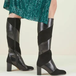 Sale Cosmoparis Bottes en Cuir et Velours de Cuir Cleha noires - Talon 7 cm