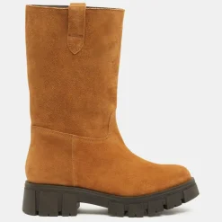 Galeries Lafayette Bottes en Cuir semelle épaisse camel - Talon 4 cm