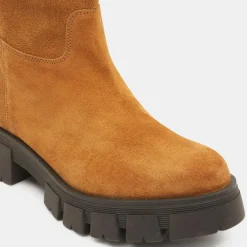 Galeries Lafayette Bottes en Cuir semelle épaisse camel - Talon 4 cm