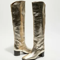 Outlet Free Lance Bottes en Cuir Tessa champagne - Talon 5 cm