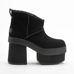 Femme Ugg Bottes en Velours de Cuir New Heights Platform Mini noires - Talon 11,4 cm