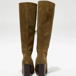 Femme Apologie Bottes en Velours de Cuir Lara kaki - Talon 8 cm