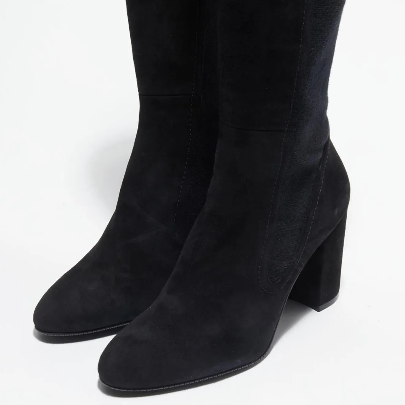 Stuart Weitzman Bottes en Velours de Cuir & Textile Livia noires - Talon 8,5 cm