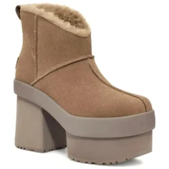 Ugg Bottes en Velours de Cuir New Heights Platform Mini marron - Talon 11.4 cm