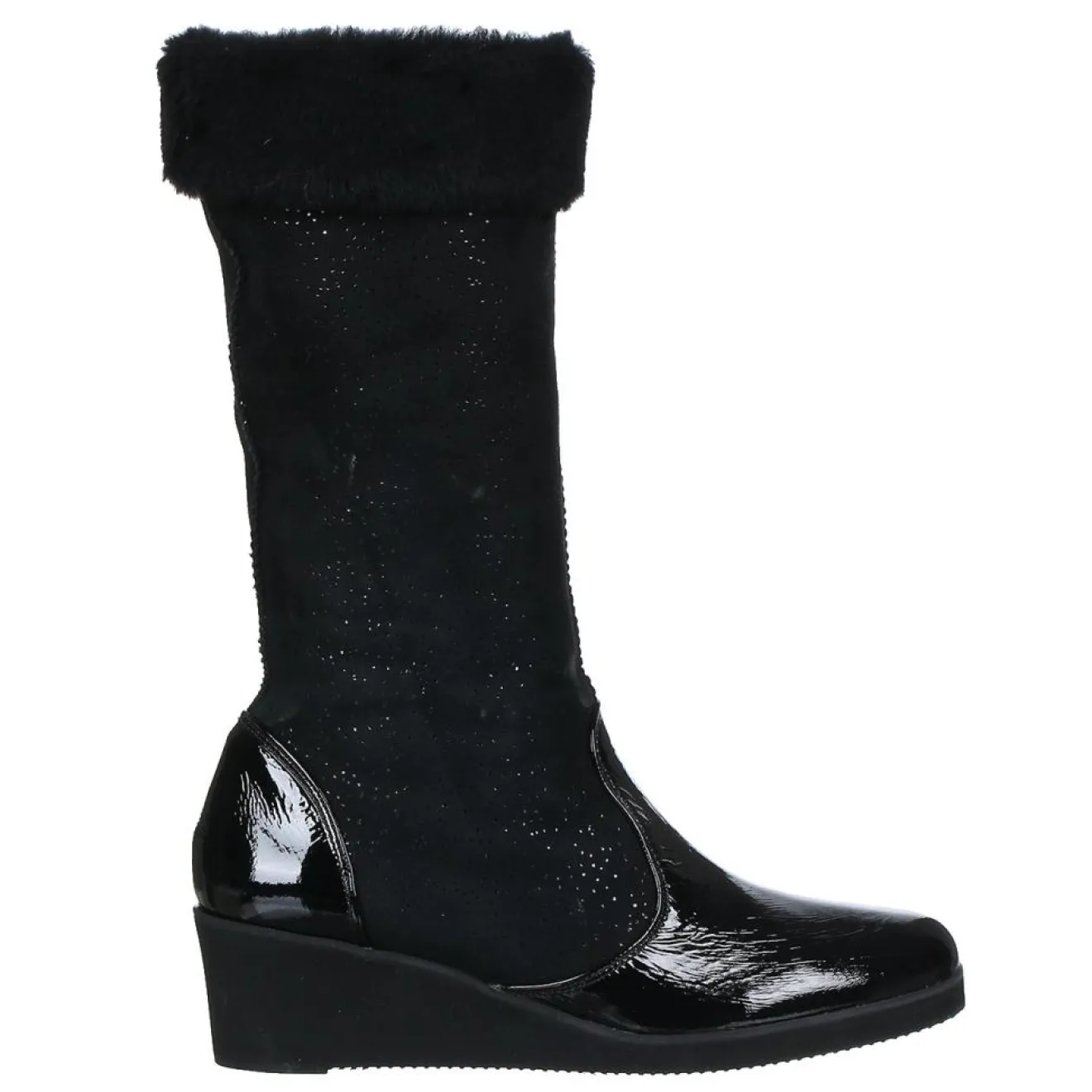 Femme Azurée Cannes Bottes fourrées en Velours de Cuir Carlin noires - Talon 5 cm
