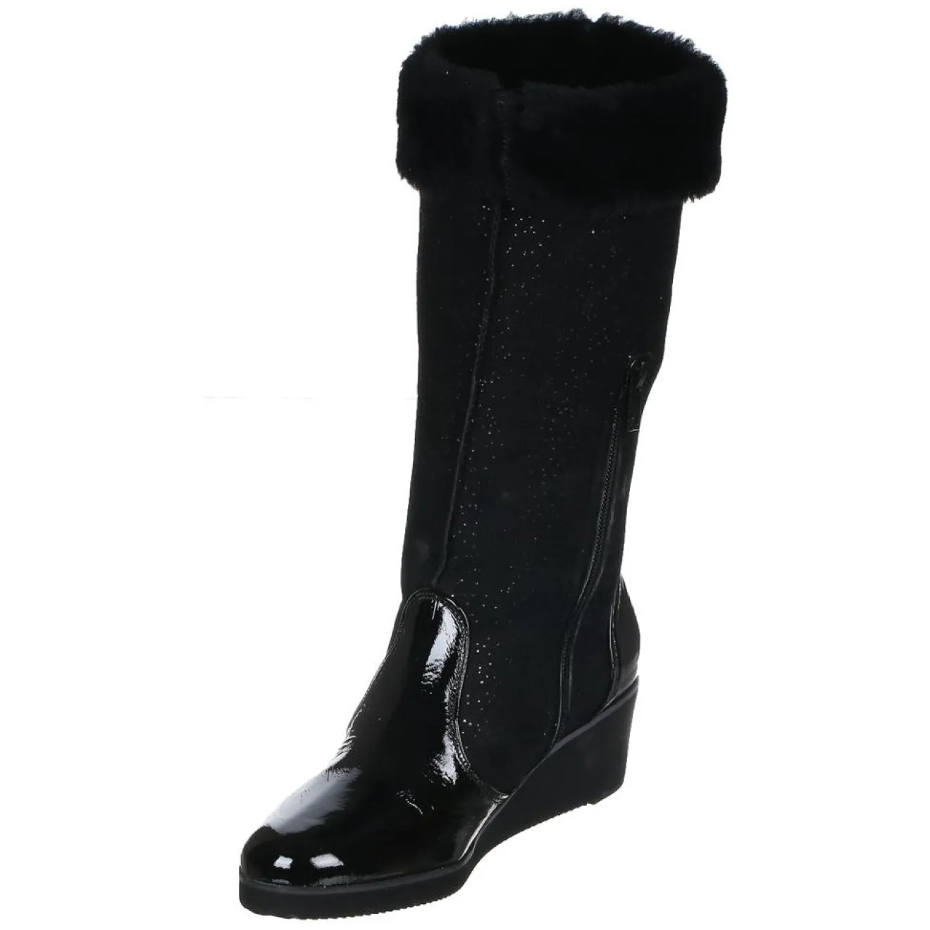 Femme Azurée Cannes Bottes fourrées en Velours de Cuir Carlin noires - Talon 5 cm