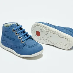 Enfant Kickers Bottillons Bébé en Velours de cuir bleus
