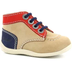 Clearance Kickers Bottillons Bébé en Velours de cuir beige/rouge/marine