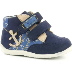 Enfant Kickers Bottillons Bébé en Velours de cuir marine/beige