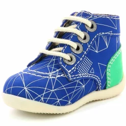 Enfant Kickers Bottillons en Cuir Bonbon-2 bleu/vert