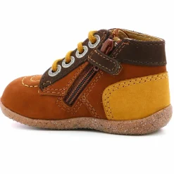 Enfant Kickers Bottillons en Cuir Bonzip-2 marron/camel tricolore