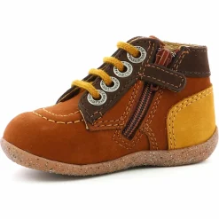 Enfant Kickers Bottillons en Cuir Bonzip-2 marron/camel tricolore