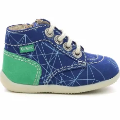 Sale Kickers Bottillons en Cuir Bonzip-2 bleu/vert