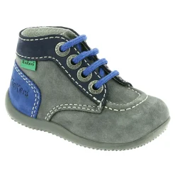 Enfant Kickers Bottillons en Velours de Cuir Bonbon gris/marine/bleu