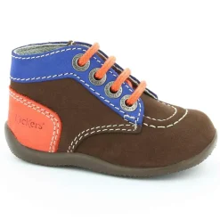 Enfant Kickers Bottillons en Velours de Cuir Bonbon marron/bleu/orange