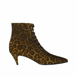 Clearance Saint Laurent Bottines à lacets Kiki à imprimé léopard marron