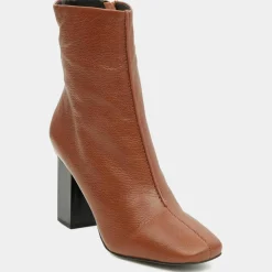 Sale Galeries Lafayette Bottines en Cuir à talon géométrique cognac - Talon 8,5 cm