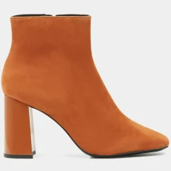Femme Galeries Lafayette Bottines en Cuir bi-matière à bout carré orange brique - Talon 9 cm