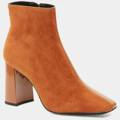 Femme Galeries Lafayette Bottines en Cuir bi-matière à bout carré orange brique - Talon 9 cm