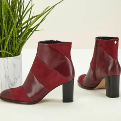 Femme Cosmoparis Bottines en Cuir bi-matière Cleos bordeaux - Talon 7 cm
