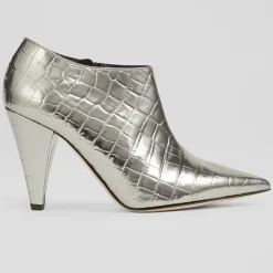 Hot L.K. Bennett Bottines en Cuir croco Talulla argentées - Talon 9 cm