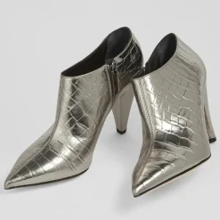 Hot L.K. Bennett Bottines en Cuir croco Talulla argentées - Talon 9 cm