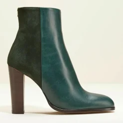 Online Cosmoparis Bottines en Cuir et Velours de Cuir Cecillia forêt - Talon 11 cm
