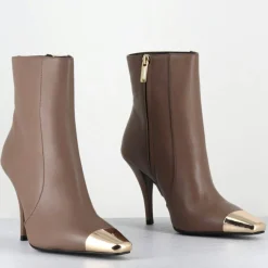 Hot Garrice Lab Bottines en Cuir mecha grège - Talon : 9.5cm