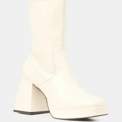 Femme Galeries Lafayette Bottines en Cuir plateforme beiges - Talon 9 cm