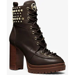 Outlet Michael Kors Chaussures Bottines en Cuir Yvonne chocolat - Talon 10.2 cm