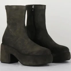 Femme Vic Matie Bottines en Velours de Cuir grises - Talon 8 cm