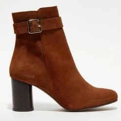Sale Apologie Bottines en Velours de Cuir Pia camel - Talon 7,5 cm