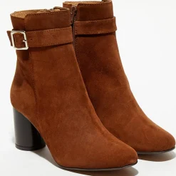 Sale Apologie Bottines en Velours de Cuir Pia camel - Talon 7,5 cm