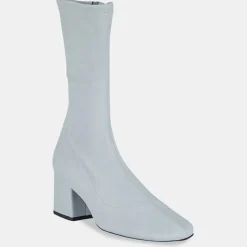 Online By Far Bottines en Velours de Cuir Maya bleues - Talon 6,5 cm