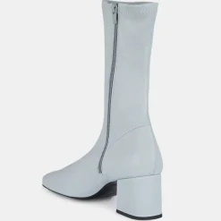 Online By Far Bottines en Velours de Cuir Maya bleues - Talon 6,5 cm