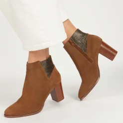 Femme Anaki Bottines en Velours de Cuir Molly cognac - Talon 5,5 cm