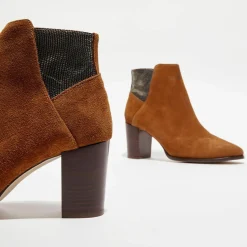 Femme Anaki Bottines en Velours de Cuir Molly cognac - Talon 5,5 cm