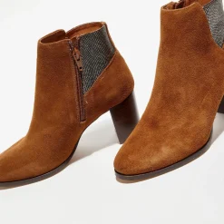 Femme Anaki Bottines en Velours de Cuir Molly cognac - Talon 5,5 cm